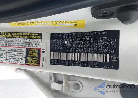 2021 Toyota Camry Se из США, поврежденный, VIN 4T1G11AK1MU586414